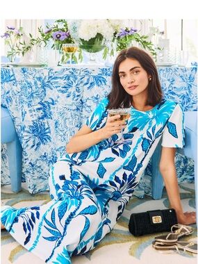 Blue & White Tropical Print Maxi Dress Lily Pulitzer